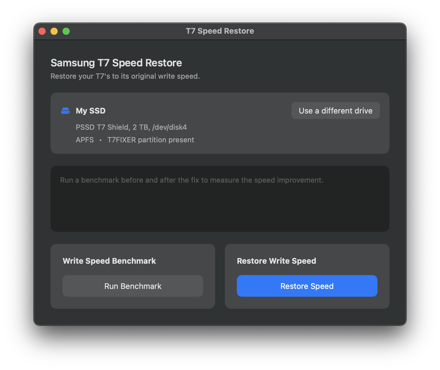 Benchmark result showing slow write speed before the fix